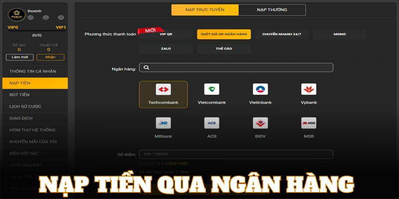 Hướng dẫn hội viên mới quy trình nạp tiền 888B qua ngân hàng 